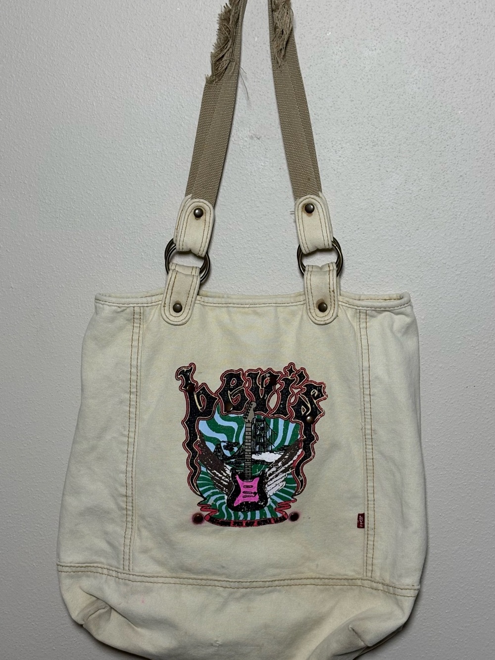 Vintage Levi's Cream Y2K Graphic Tote Bag